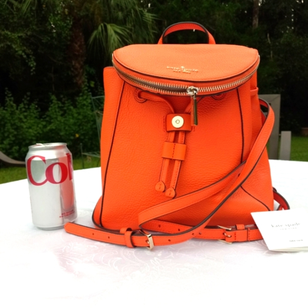 NWOT Kate Spade Leila Medium Flap Backpack 🍊 Coral Buds w/Adjustable Strap - Picture 13 of 16